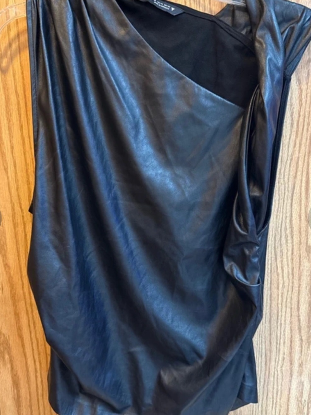 Zara One-Shoulder Faux Leather Top - Black